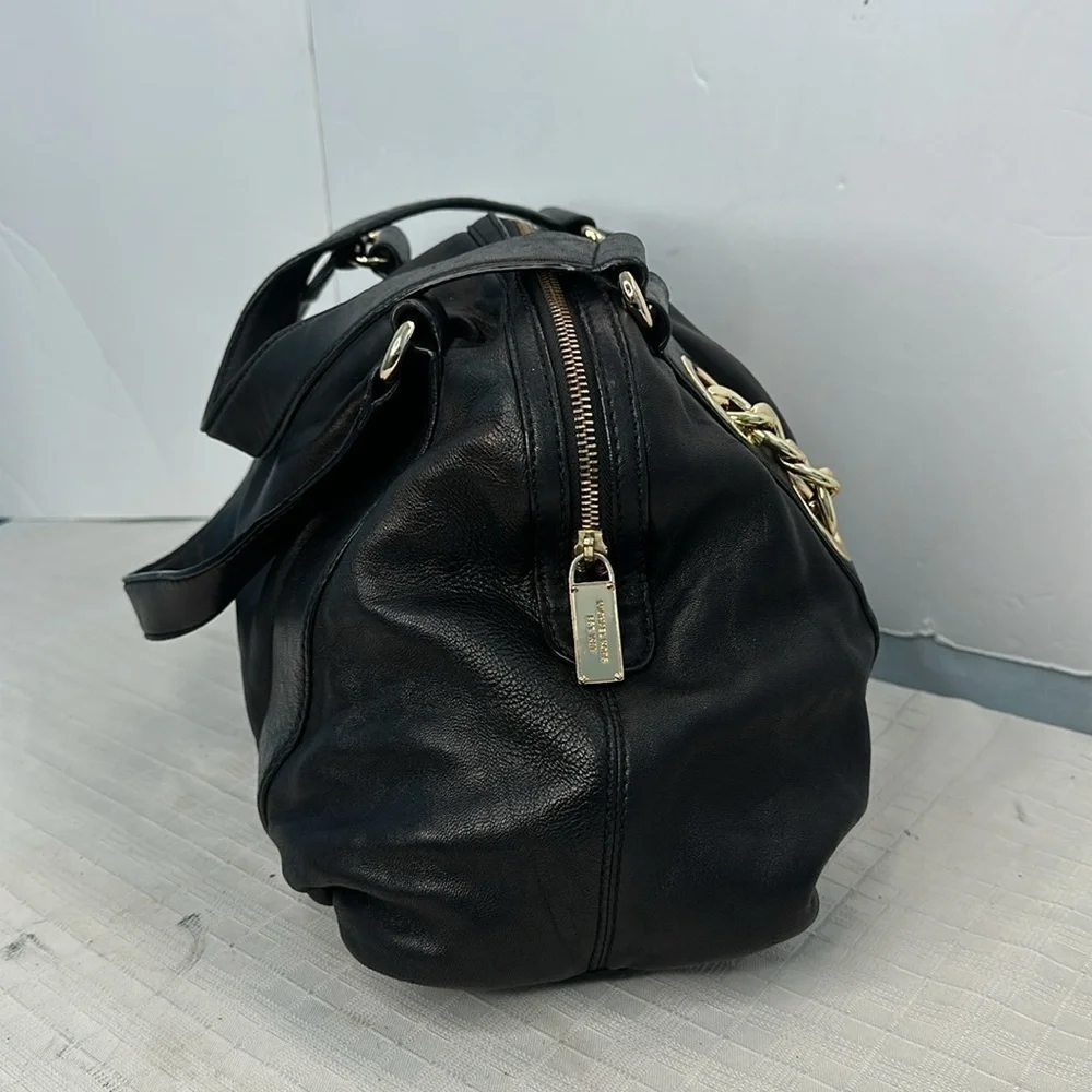 Michael Kors Black Leather Pebbled Gold Chain Shoulder Bag